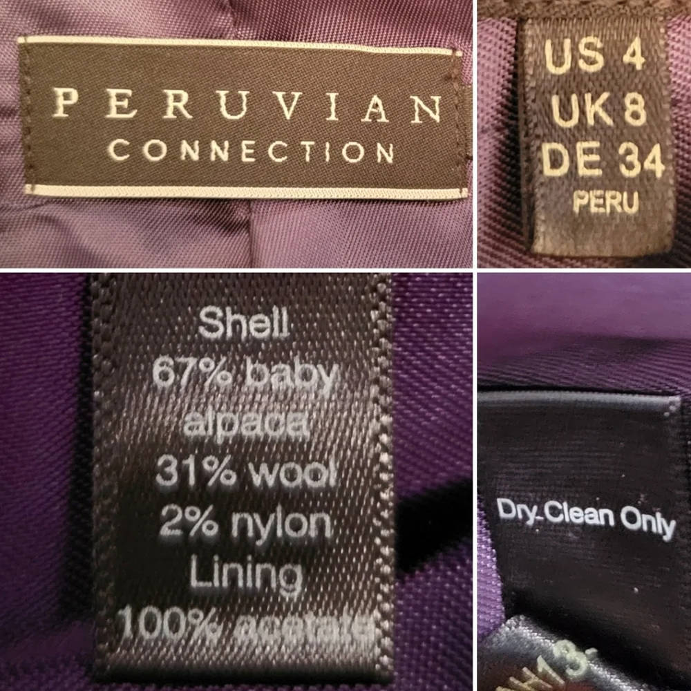 Peruvian Connection Baby Alpaca &  Wool Blend Navy Blue & Purple Blazer, Women 4 - Picture 16 of 16